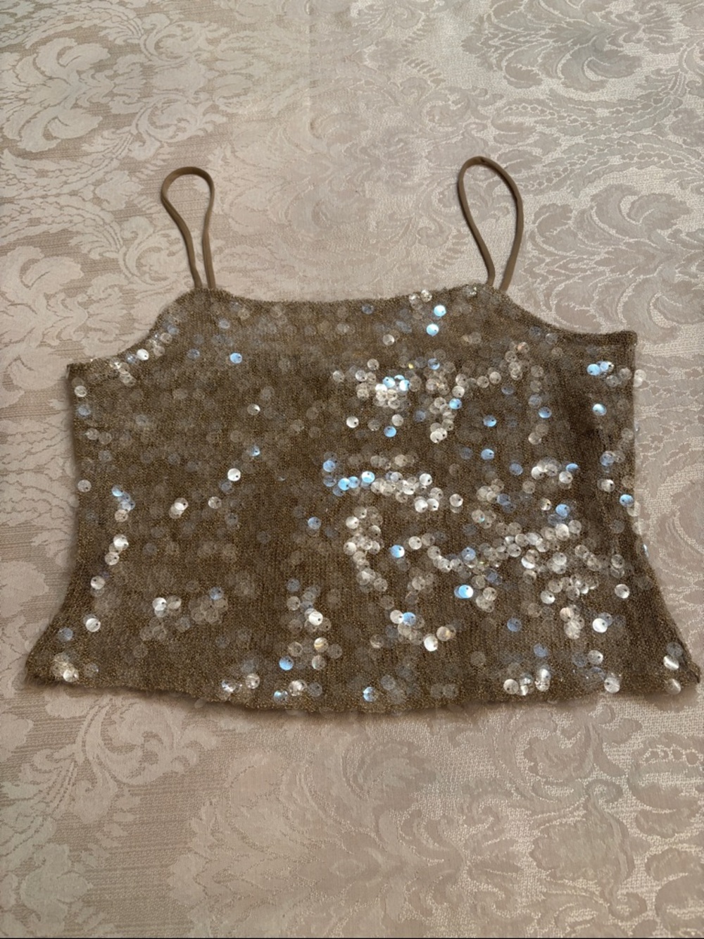 Zara sequined gold crop camisole top sz.L